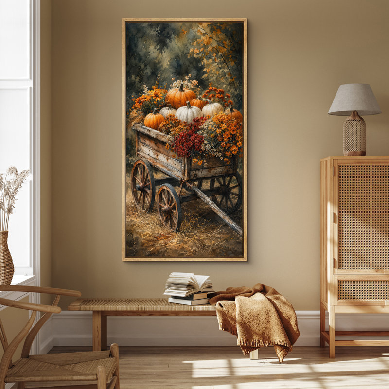 Décoration florale d'automne citrouille familiale, H 60 po x l 30 po x P 1,5 po, Naturel