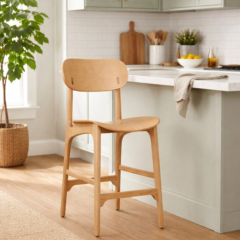 Larence Counter Stool with Solid Wood Frame, Natural, Counter Stool (24" Seat Height)
