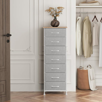 Grande commode pour chambre à coucher, rangement pour commode avec 7 tiroirs en tissu, table de chevet dans le placard, entrée, couloir, gris clair