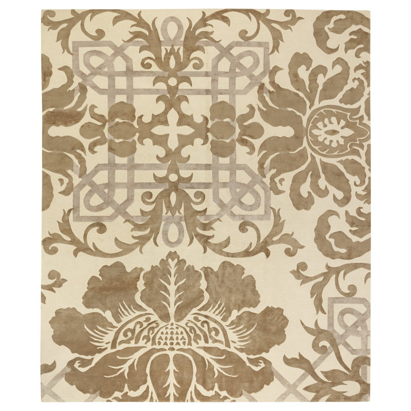 Brocade Floral Area Rug in Beige/Neutral/Gray, Rectangle 8' x 10'