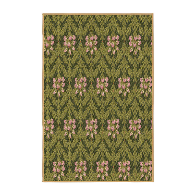 Tapis floral vert olive / rose en laine, Rectangle 7 pi x 10 pi