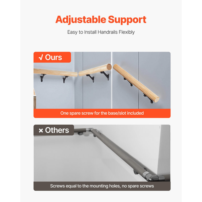 Support de quincaillerie pour main courante, 6 ensembles de supports de main-d'œuvre robustes, ajustement d'angle flexible et installation facile, quincaillerie de rampe d'escalier pour rampe d'escalier, escalier, noir mat