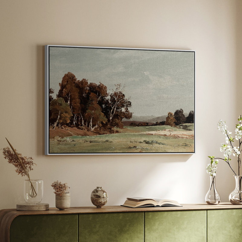 Paysage rétro - cmxxiv, Toile encadrée flottée blanche, H 27 po x l 41 po x P 2 po