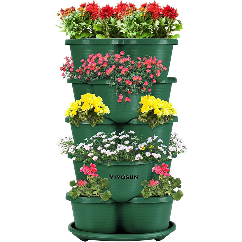 5 Tier Vertical Gardening Stackable Planter, 15, Dark Green