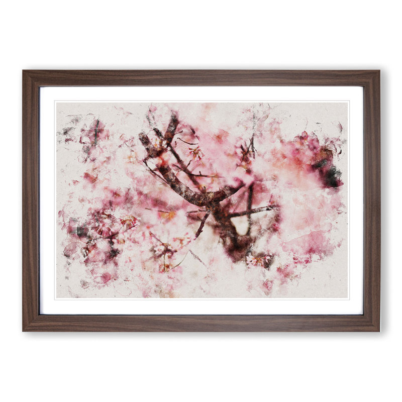 Pink Cherry Blossom Flowers Vol.4 - Picture Frame Graphic Art, Walnut Framed, 48cm H x 65cm W x 2cm D