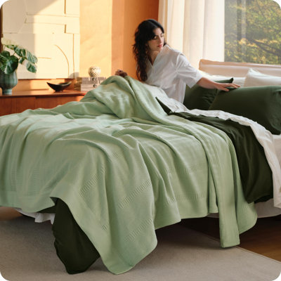 Bedsure 100% Certified Organic Cotton Blanket, Soft & Breathable Luxury Blankets For Bed, All Seasons Waffle & Herringbone Purewoven Textured Thermal Blanket
