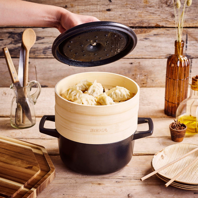 Cocotte en fonte émaillée Alva Nori avec inserts pour cuiseur à vapeur, 2,5 pintes