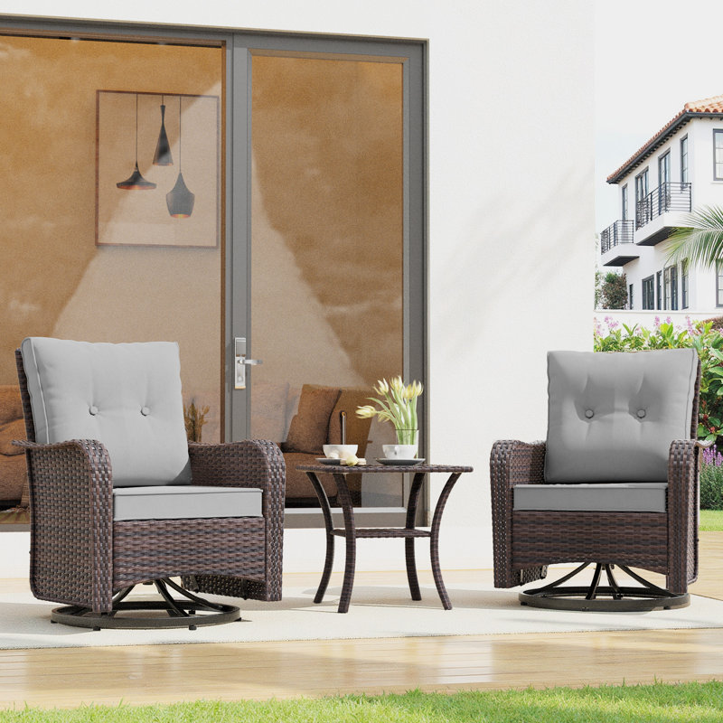 Imalai Outdoor Rocking Swivel Rattan Chair Set Removable Cushions & Coffee Table, Gray