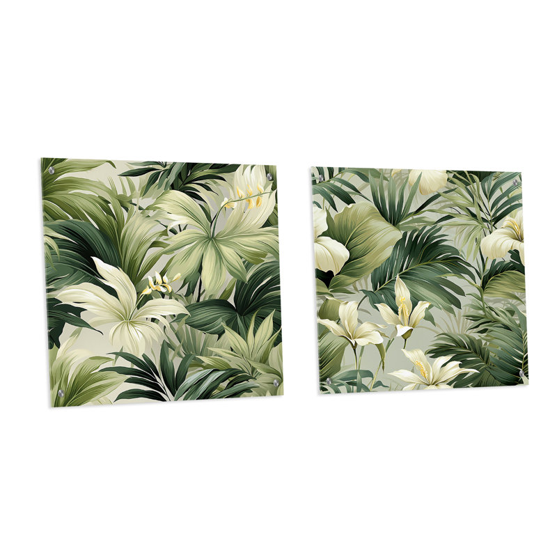 Brockton - Ensemble d'art mural en verre acrylique côtier tropical 2 pièces, H 36 po x l 73 po