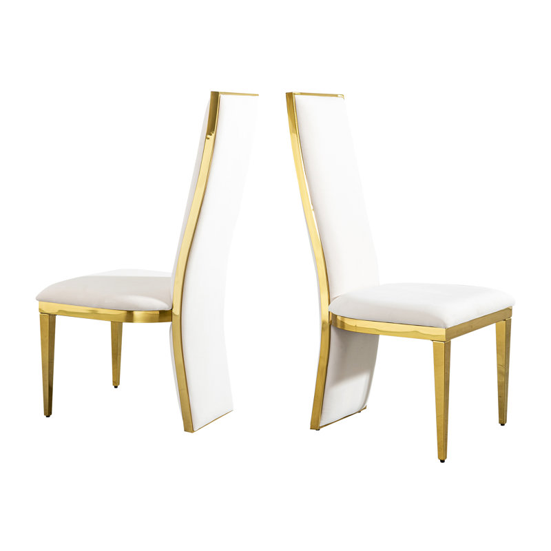 Table de salle à manger en acier inoxydable doré avec tissu blanc (ensemble de 2)