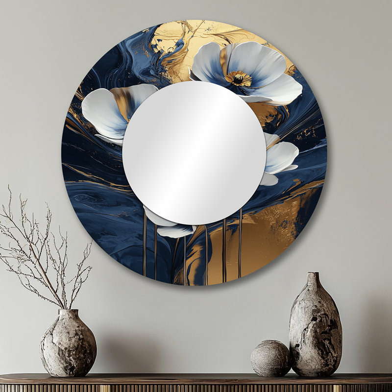 Golden Graceful Buttercups I - Art mural miroir floral - imprimé sur métal, 29 po x 29 po