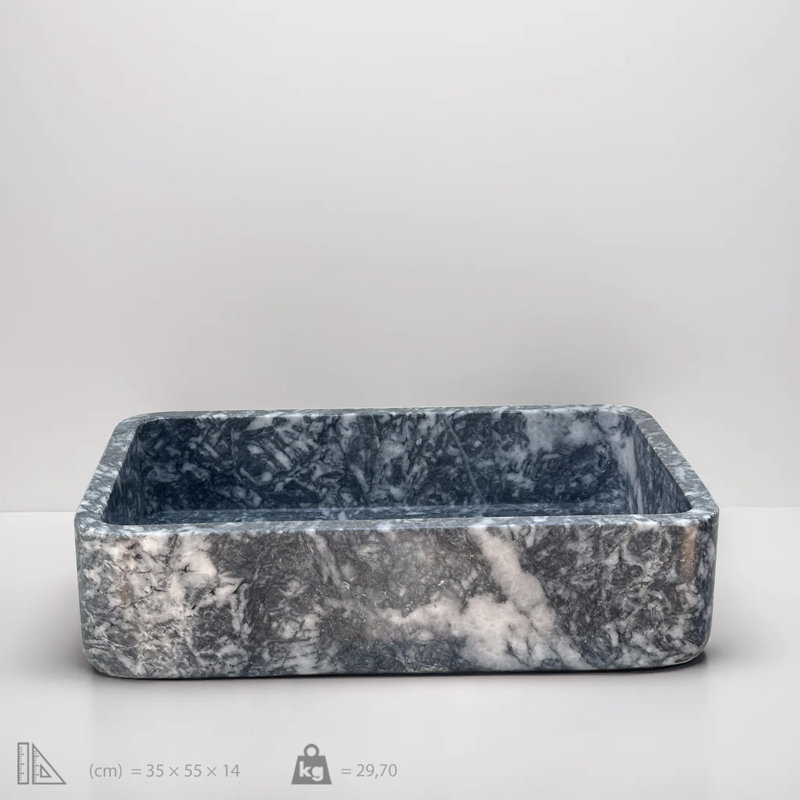 Marble Rectangular Sink - Premium Handcrafted Bathroom Vessel, Gray/Blue