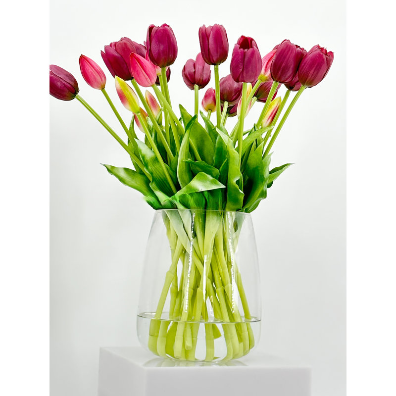 Tulipes artificielles Real Touch dans un vase en verre , Bourgogne