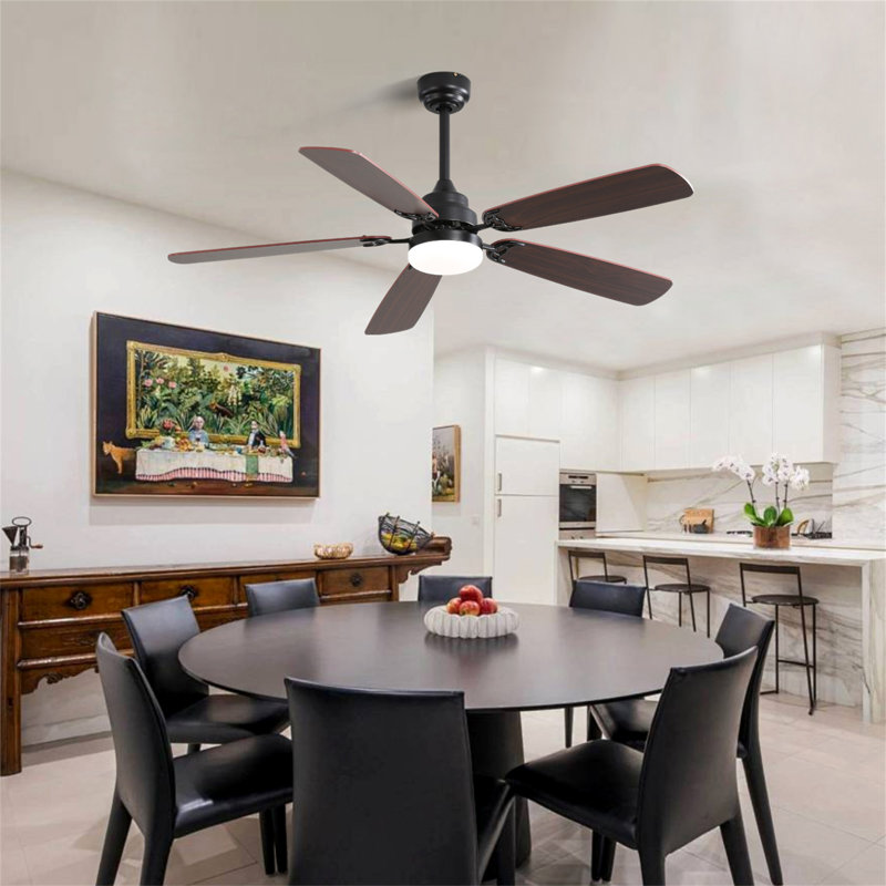 Modern 52 Inch Led Ceiling Fan With 110V 6 Speed Wind 5 Blades Remote Control Reversible DC Motor With Light, Brown