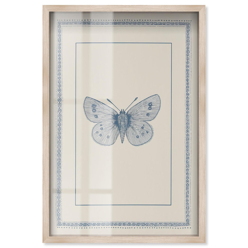 Décoration murale nature «Blue Butterfly I Shadowbox» par Art Remedy, H 46 po x l 31 po, Crème, crème