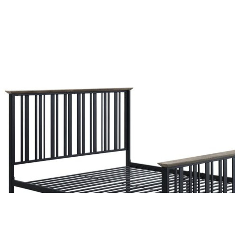 Lit double chêne antique et finition noire, Métal / bois synthétique, Noir/chêne, Double