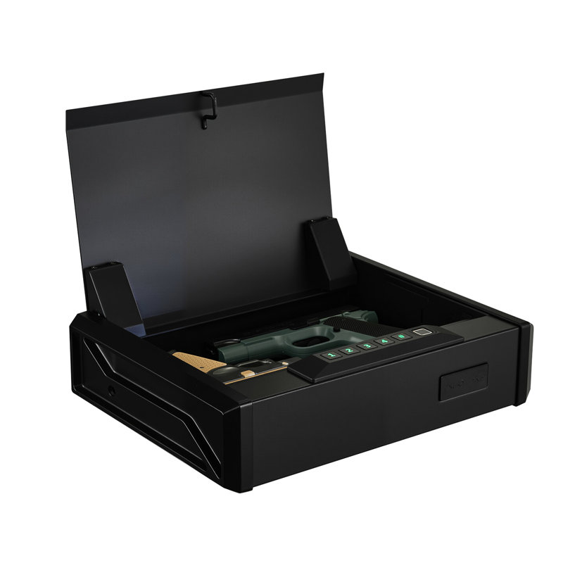 Coffre-fort avec clé à mot de passe et lecteur d'empreintes digitales en mousse haute densité pour table de chevet, bureau de nuit, étui de voiture, protection contre les égratignures, 2 chargeurs de pistolet