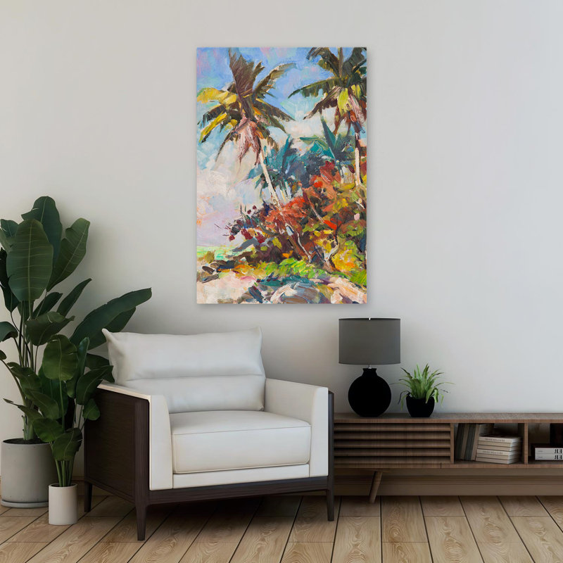 Palmiers rouges - paysages côtiers, plages, palmiers, art tropical, H 36 po x l 24 po