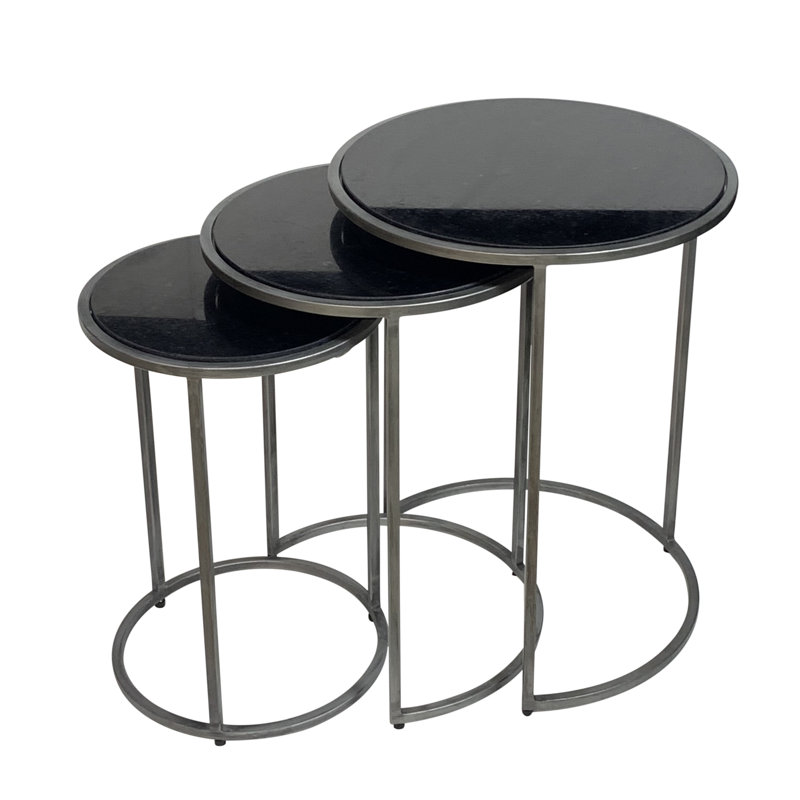 Elegant Black 22" Round Nesting Tables with Space-Saving Design, Black, Industrial