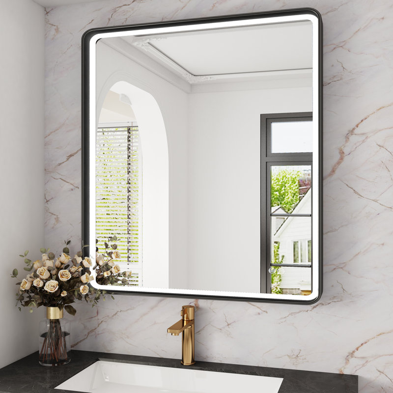 Gold/black/silver Frame Led Bathroom Mirror, 24/30/36/48 Inch Vanity Mirror, Lighted Wall Mounted Mirror, Anti-fog, Dimmable , 3 Colors Frontlit (horizontal/vertical)