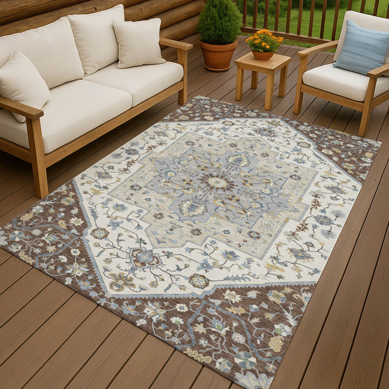 Machine Washable Indoor/Outdoor Chantille ACN2533 Traditional Rug, Chocolate, Rectangle 9' x 12'