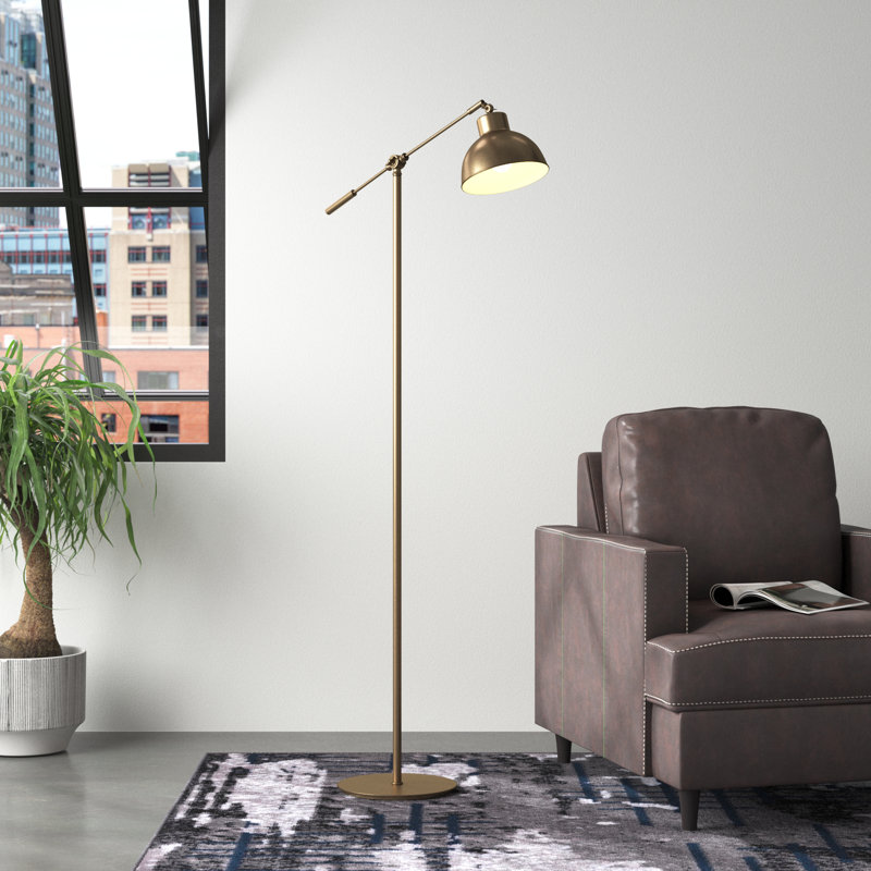 Cogswell 163cm Industrial Style Adjustable Reading Floor Lamp, Antique Brass