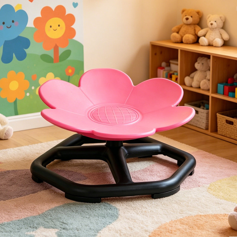 Fauteuil pivotant sensoriel pour enfants à 360 ° avec base antidérapante et siège pivotant pour jouer, Rose