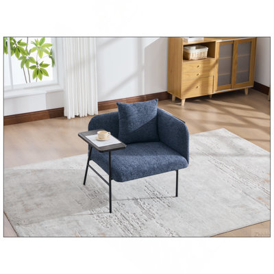 Fauteuil de loisir, fauteuil de détente avec petite table et coussin de dossier, chaises rembourrées modernes avec pieds en métal et poches latérales, canapé simple pour le salon / la chambre / le jardin