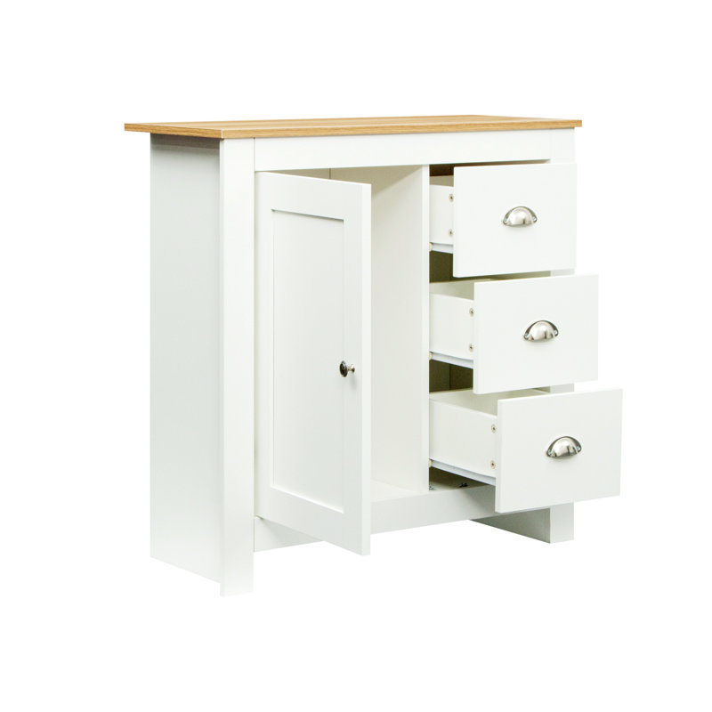 Meuble télé pour téléviseur de 28 po ou moins avec armoires de rangement Jonnye, Blanc