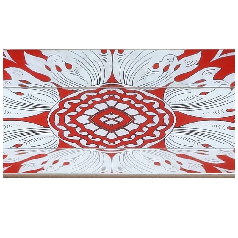 Plateau de miroir peint à la main avec bords biseautés, H 1,2 po x l 5,9 po x P 15,7 po, Rouge / argenté