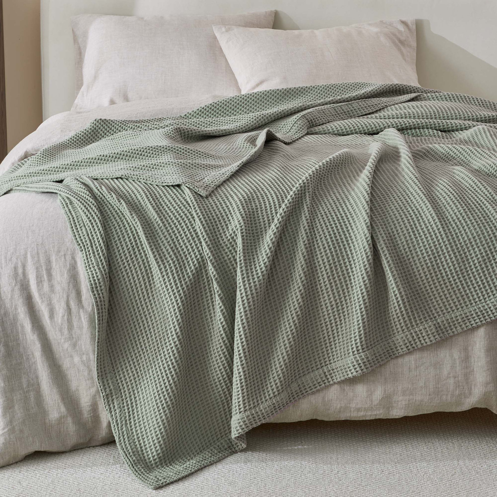 100% Cotton Waffle Weave Blanket, Full/Queen, Eucalyptus