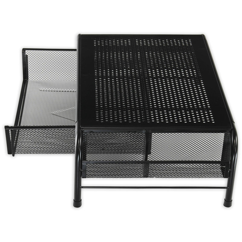 Metal Desk Monitor Stand Riser With Organizer Drawer