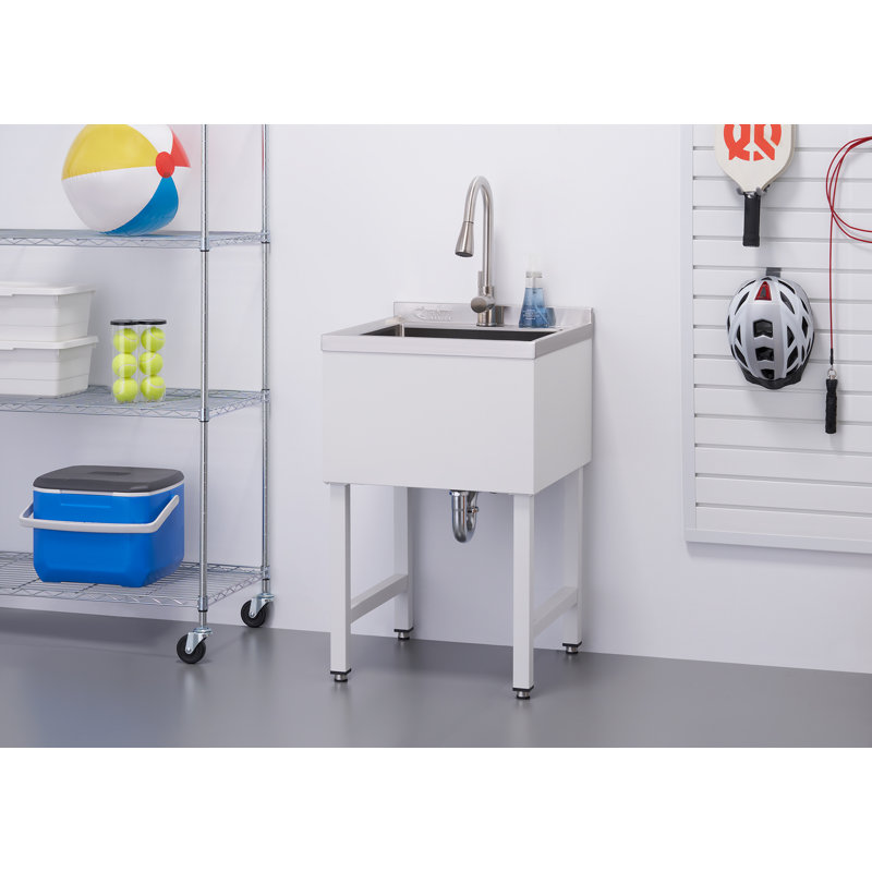 Trinity Basics Ecostorage® | 18X16X13 Basin | Stainless Steel Utility Sink | Nsf | W/ Pull-Out Faucet | White, White