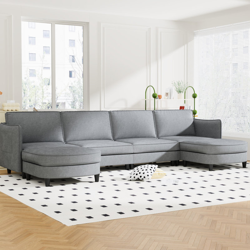 6 places avec matériau amovible et respirant, poches pour les accoudoirs, pour le salon, coussins confortables, tissu de grande taille en U de 141,5 po de côté, appartement, bureau,