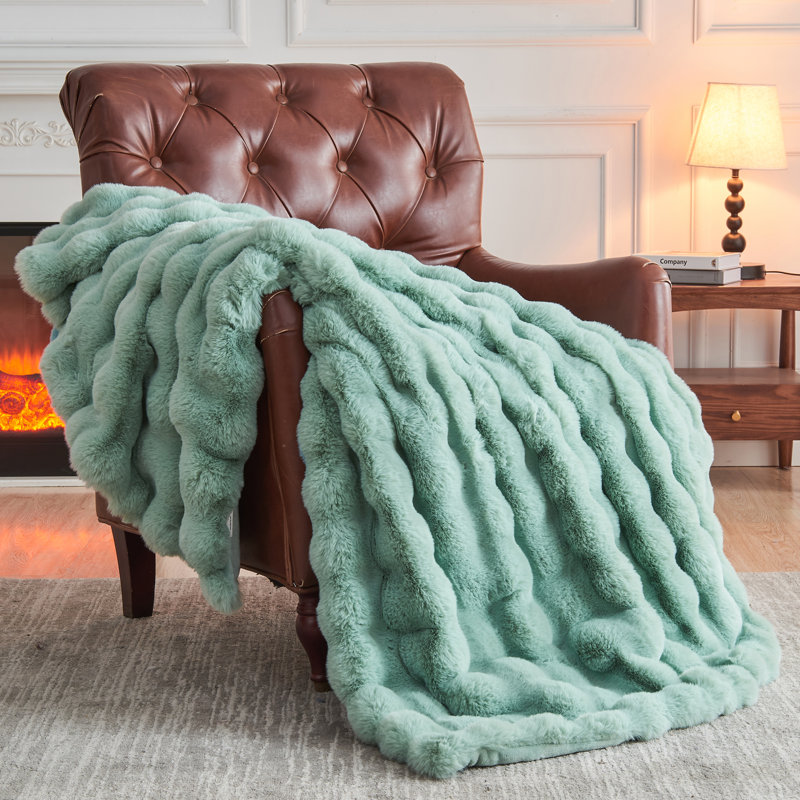 Couverture en fausse fourrure de luxe pour lit simple divan / divan / lit (1 litre) (1 "de 60" x 80 "), Lit simple, Vert