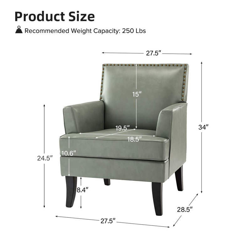 Ensemble de 2 fauteuils en similicuir Celadon avec garniture cloutée et pieds dWoo de 27 po, Similicuir sauge