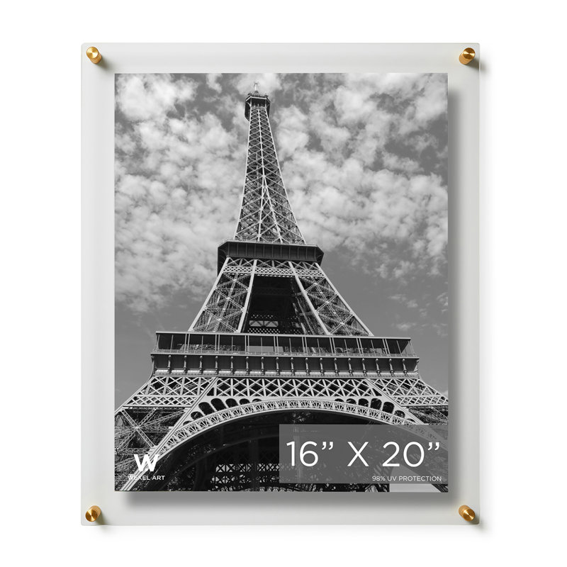 Clear UV-Grade Acrylic Modern Floating Picture Frame, Gold, 16" W x 20" H