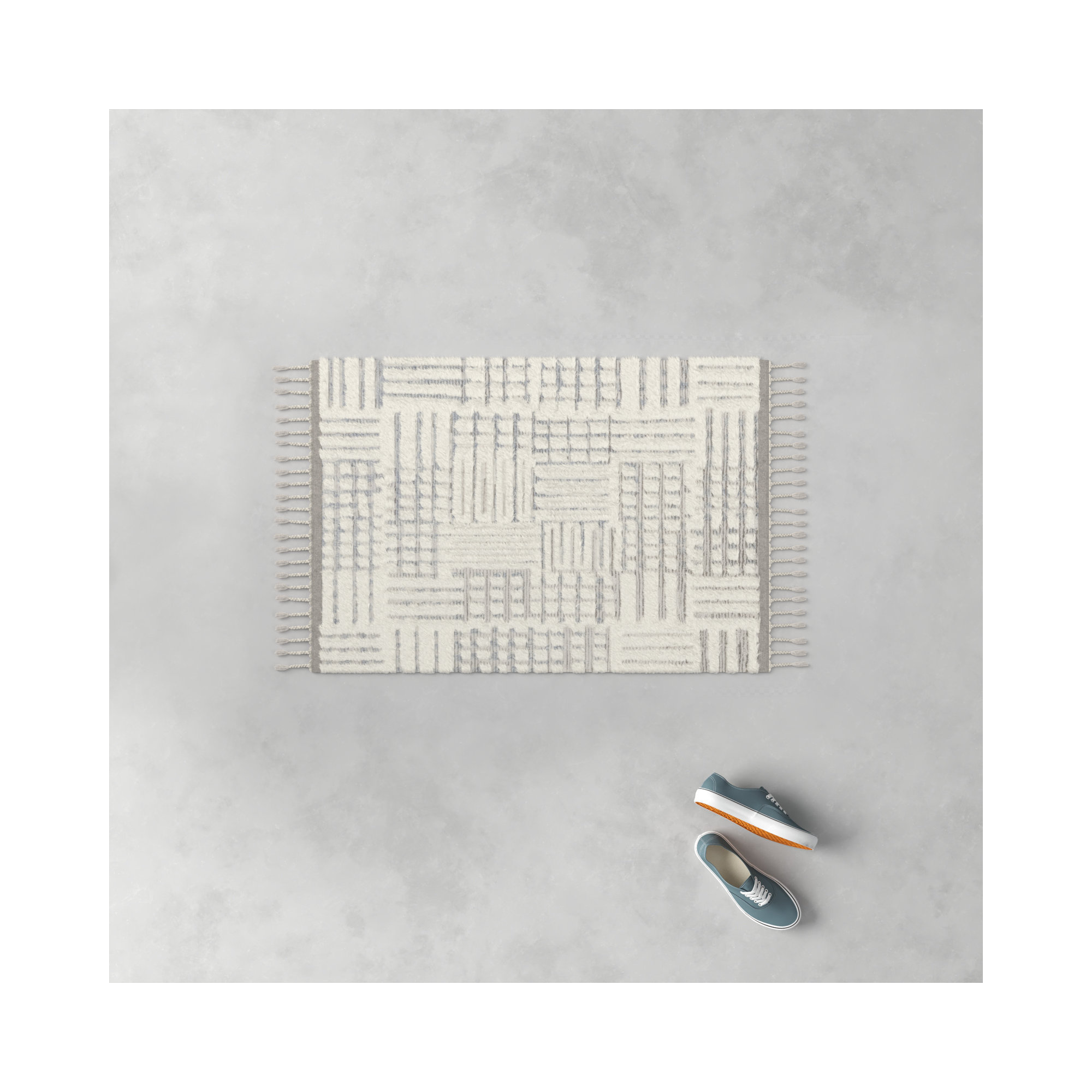 Benjamin Handmade Ivory/Sky Rug, Rectangle 2' x 3'
