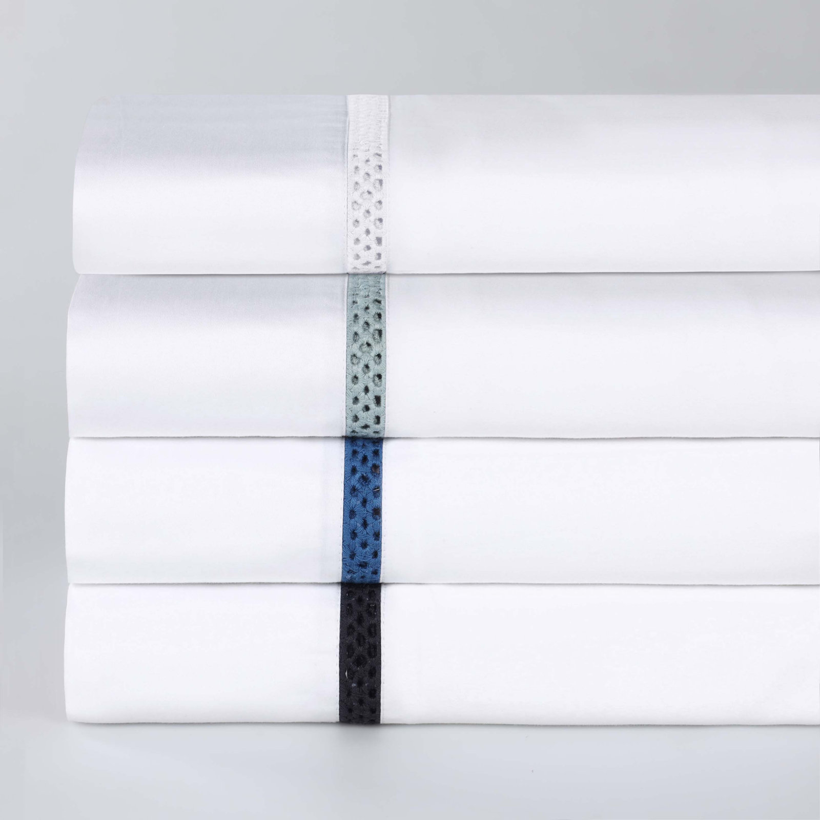 Riverton Cotton Cross-Stitch Embroidered Deep Pocket Bed Sheet Set by Superior, Twin Sheet Set with 1 Pillowcase, White/Black