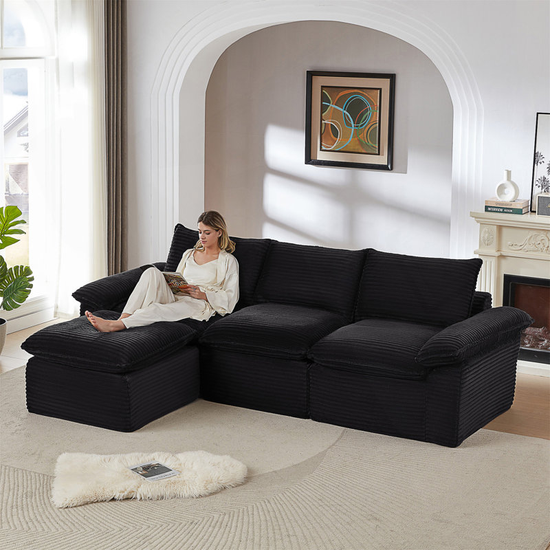 Modern Corduroy Cloud Sofa, Black Corduroy