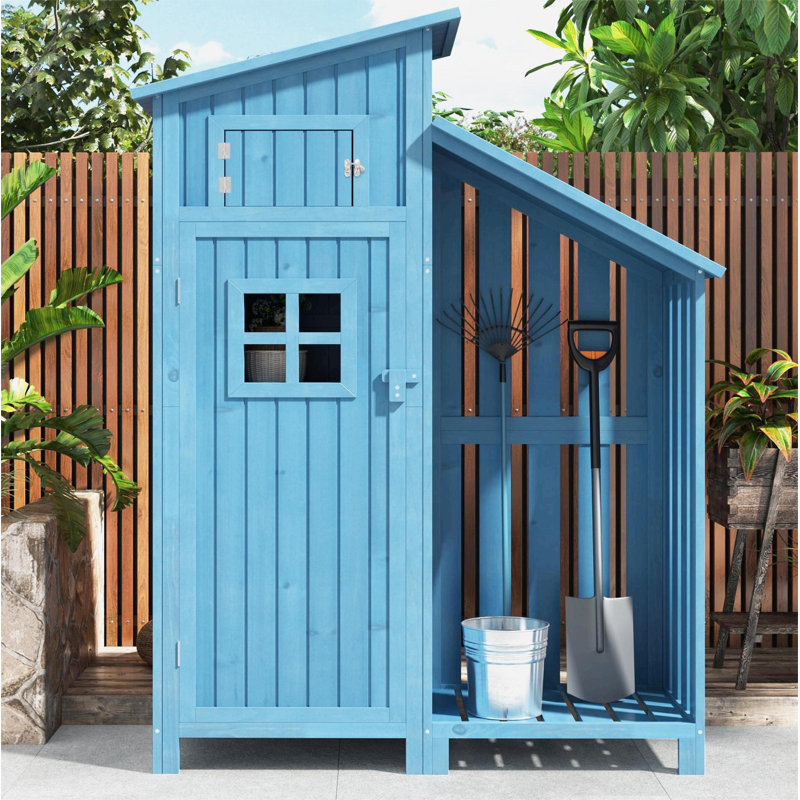 Busireddy 10 ft. 4 in. W x 3 ft. 10 in. D Manufactured Wood Steep Slope Tool Shed, Blue