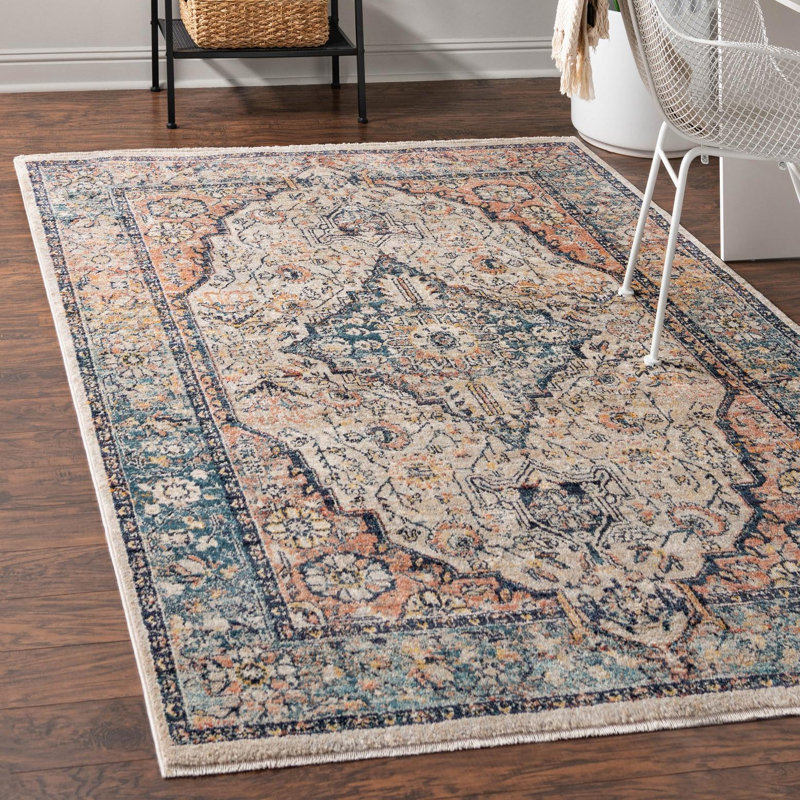 Gause Oriental Area Rug, Rectangle 9' x 12', Blue/Red/Beige