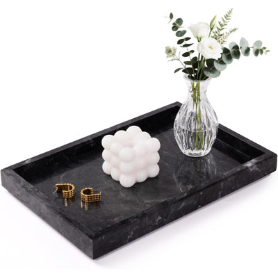 Marble Bathroom Tray 12x8, Natural Stone Vanity Tray for Jewelry Perfume Organizer, Luxury Countertop Decor Gray Black