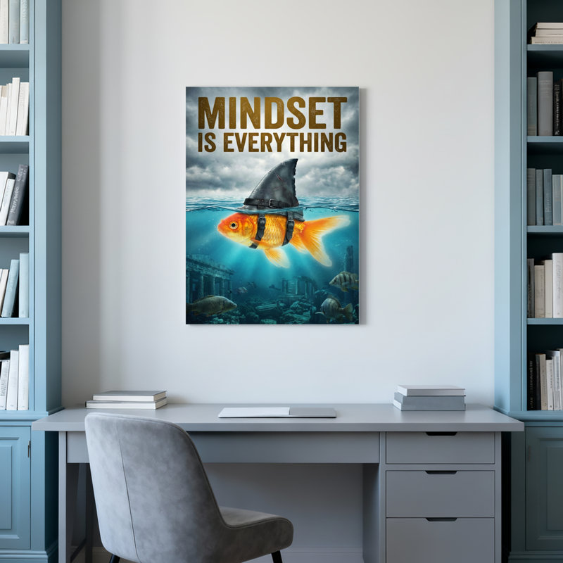 Goldfish With Shark Fin Mindset Is Everything Canvas Wrapped Wall Art Oil Painting Print Set Of 1, 40" H x 28" W