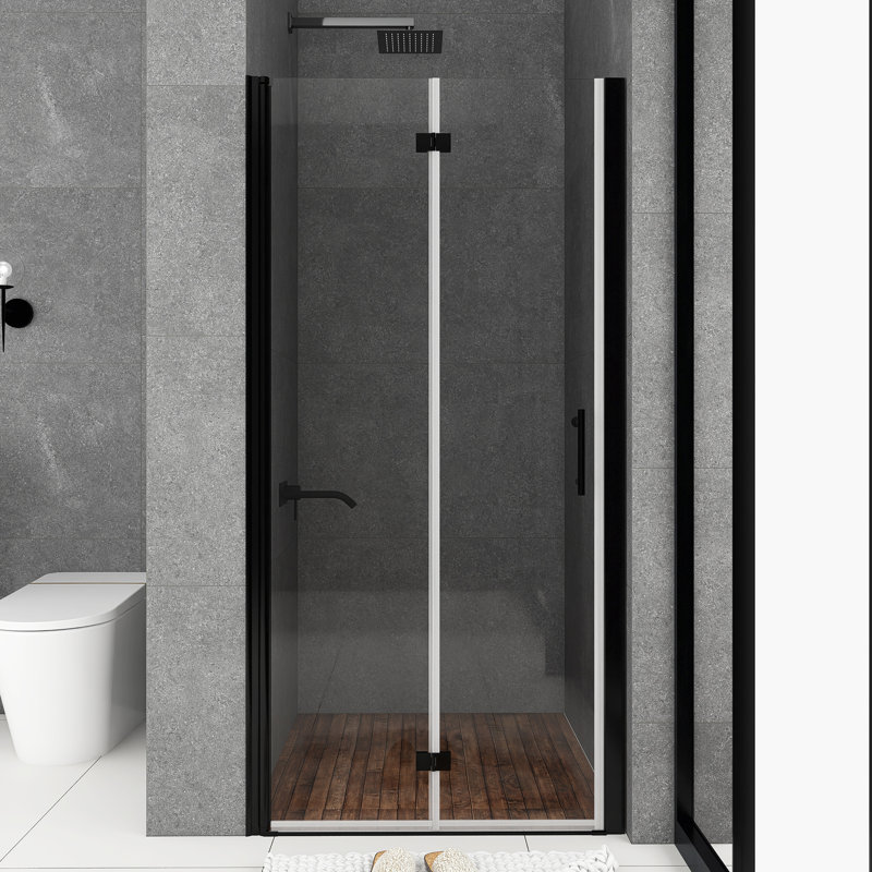 Porte de douche pliante semi-sans cadre 30 "x 72", Noir mat