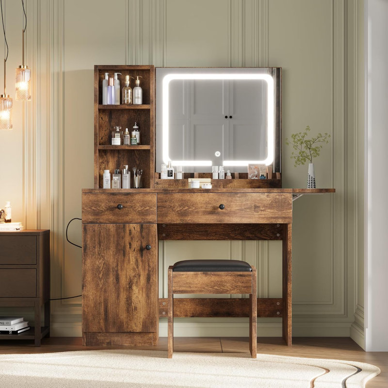 Bureau de maquillage avec miroir, Brun