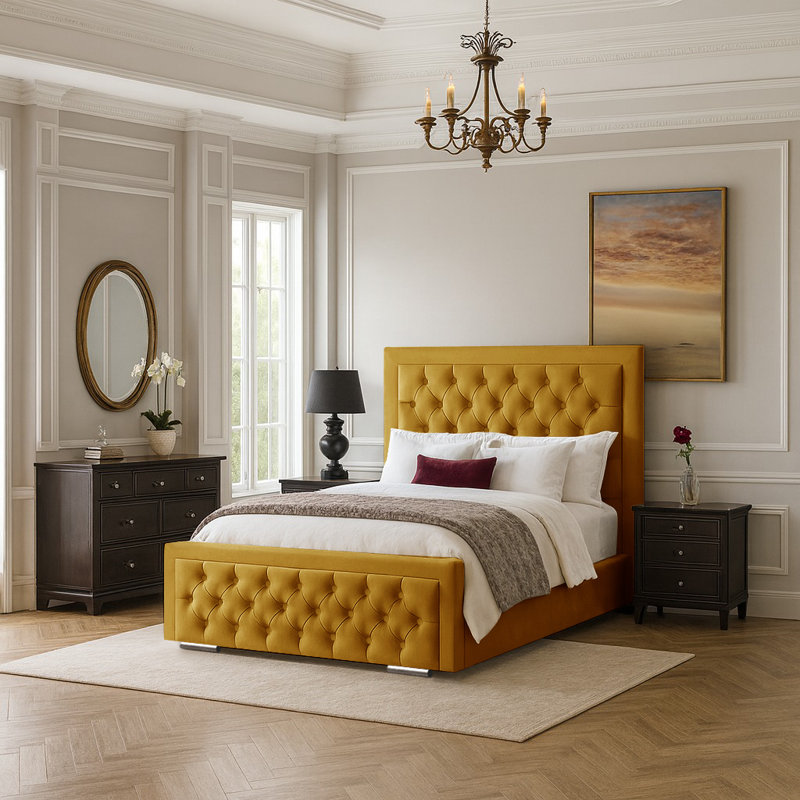 Agusta Upholstered Bed, Small Double (4'), Turmeric