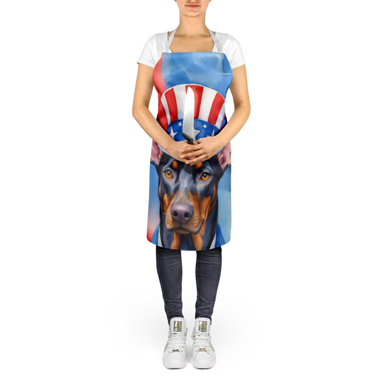 Patriotic American Apron, Black/Brown Doberman Pinscher