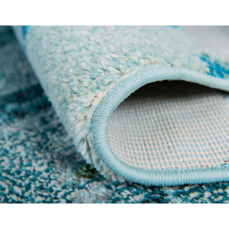 Tapis abstrait bleu Higley, Tapis de couloir 2 pi 7 po x 10 pi