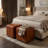 Genuine Leather Cube Ottoman, Saddle Brown